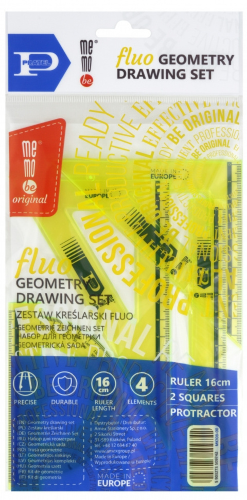 ZESTAW GEOMETRYCZNY FLUO 16CM PRATEL ZESTAW GEOMETRYCZNY FLUO 16CM PRATEL