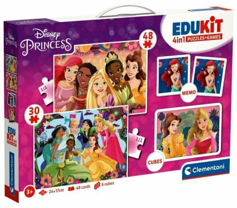 PUZZLE 2W1 PRINCESS +MEMO+KLOCKI CLEMENTONI
