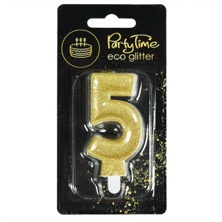 Świeczka cyferka z eko-brokatem nr 5