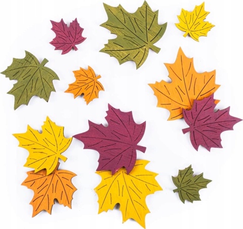 DREWNIANE LIŚCIE KLONU, 12SZT. , 4 KOLORY