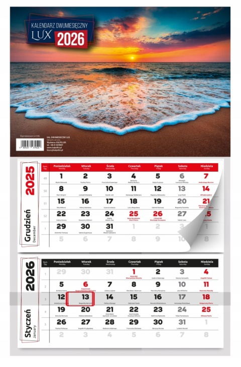 KALENDARZ ŚCIENNY DWUMIESIĘCZNY LUX 2026 KALENDARZ ŚCIENNY DWUMIESIĘCZNY LUX 2026