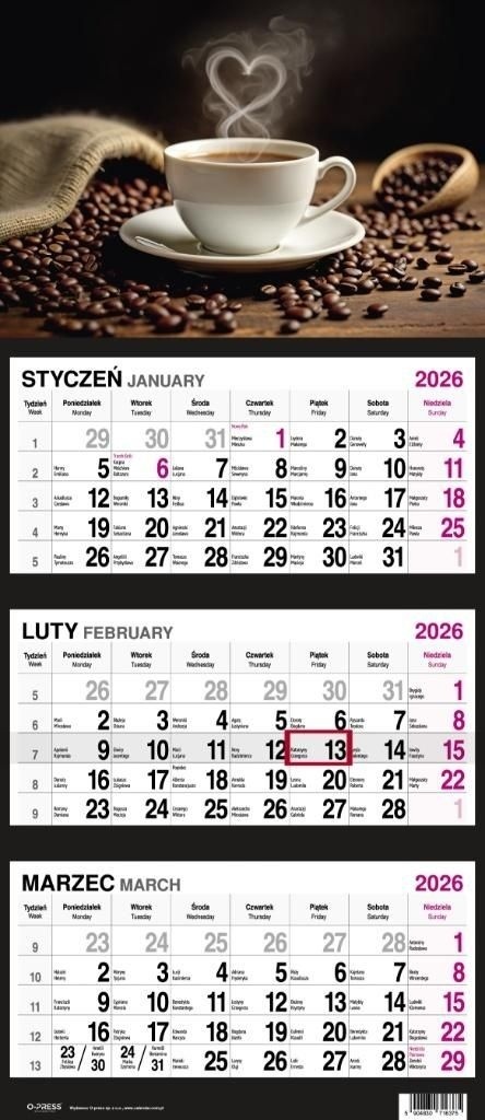 KALENDARZ TRÓJDZIELNY DUŻY 2026 KAWA