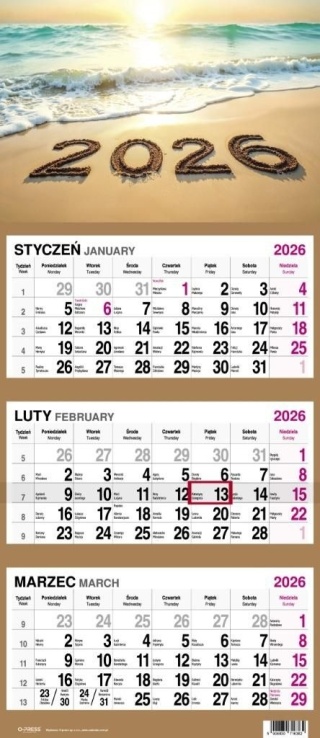 KALENDARZ TRÓJDZIELNY DUŻY 2026 PLAŻA