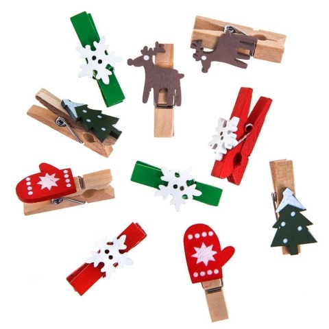 KLAMERKI DREWNIANE MOTYWY ŚWIĄTECZNE, 10 SZT