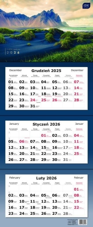 Kalendarz trójdzielny 82,5x34cm Widoki 2026