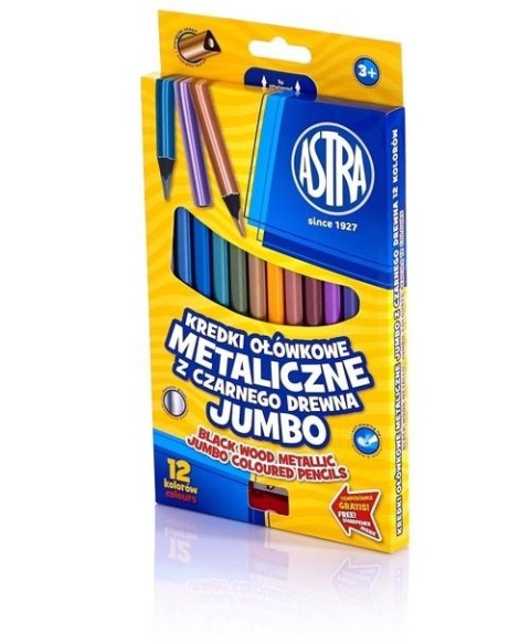 Kredki ołówkowe trójkątne metaliczne jumbo 12 kol.