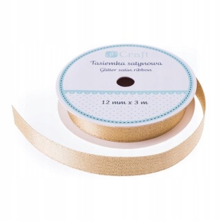 WSTĄŻKA SATYNOWA Z BROKATEM, ZŁOTA 3 MX12MM