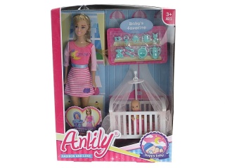 LALKA 29CM Z ŁÓŻECZKIEM I DZIECKIEM ANILY