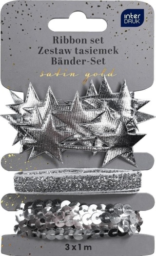Zestaw tasiemek 3x1m Silver Satin Gold