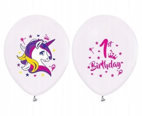 Balony 5szt "1 urodziny" Jednorożce 12"