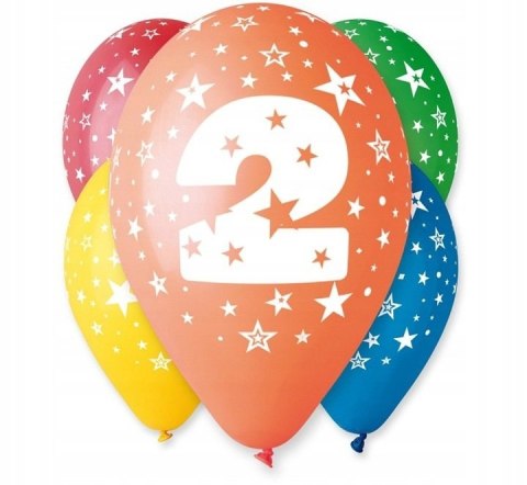 Balony 5szt "2" pastel mix 12"