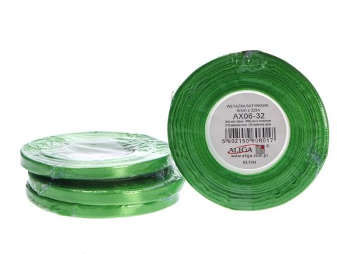 Wstążka sat. zielona 6mm/32m 1szt ax06-32