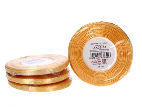 Wstążka sat.żółta 6mm/32M 1szt ax06-14 Wstążka sat.żółta 6mm/32M 1szt ax06-14