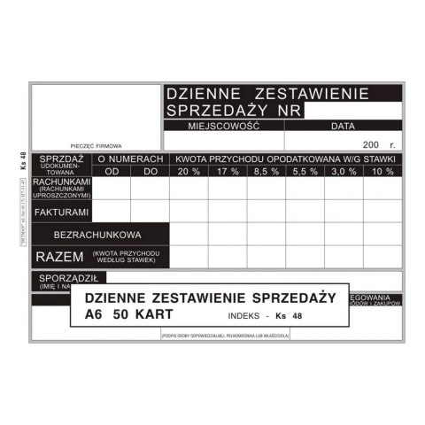 DZIENNE ZEST SPRZEDAŻY RYCZAŁT KS-48 DZIENNE ZEST SPRZEDAŻY RYCZAŁT KS-48
