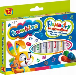 Flamastry ze stempelkami 12 kolorów BAMBINO