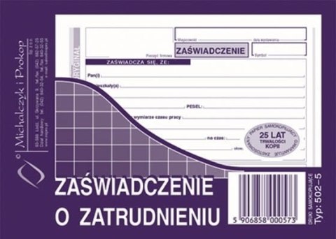 ZAŚWIADCZENIE O ZATRUDNIENIU 502-5 MP