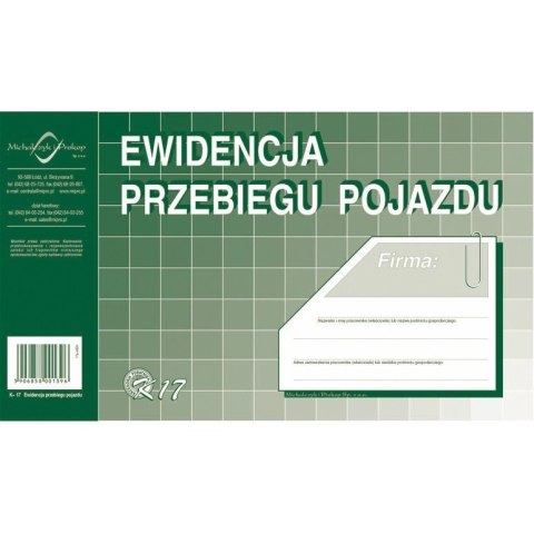 DRUK EWIDENCJA PRZEBIEGU POJAZDU A5 K17 DRUK EWIDENCJA PRZEBIEGU POJAZDU A5 K17