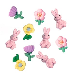 OZDOBY SAMOPRZYL.3D KRÓLIKI I KWIATY PASTEL 12SZT.