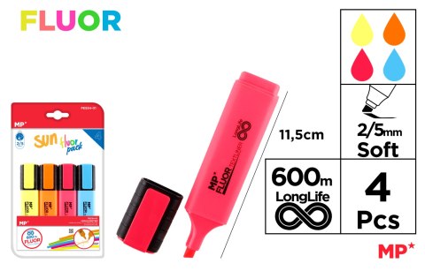 Zakreślacz fluorescencyjny 4 kolory 2.0/5.0mm 4szt Zakreślacz fluorescencyjny 4 kolory 2.0/5.0mm 4szt