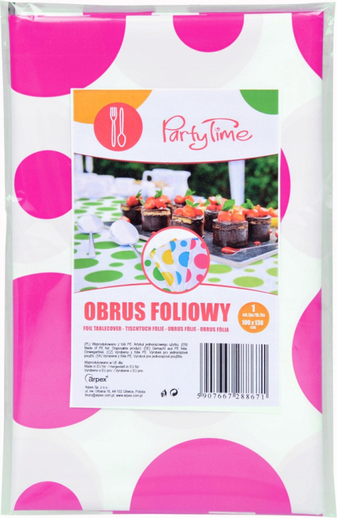OBRUS FOLIOWY BIAŁY W GROCHY RÓŻOWE 130X100 OBRUS FOLIOWY BIAŁY W GROCHY RÓŻOWE 130X100