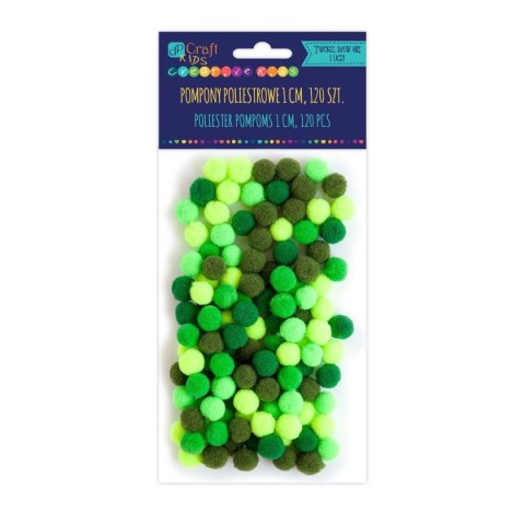 POMPONY POLIESTROWE 1 CM MIX ZIELONY