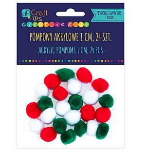 POMPONY AKRYLOWE 1 CM MIX ŚWIĄTECZNY, 24 SZT.