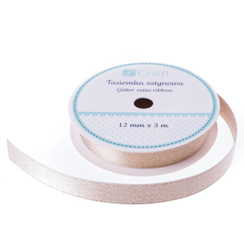 WSTĄŻKA SATYNOWA Z BROKATEM KREM 3M X 12MM WSTĄŻKA SATYNOWA Z BROKATEM KREM 3M X 12MM